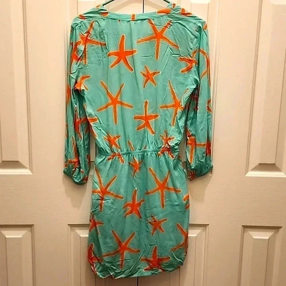 Haley & The Hound long sleeve aqua and orange starfish dress- size XS -NWOT 🌊 - Picture 2 of 3
